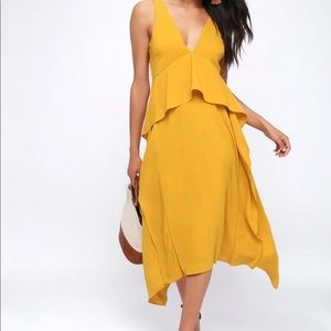 Mustard Yellow Ruffled Midi Dress
